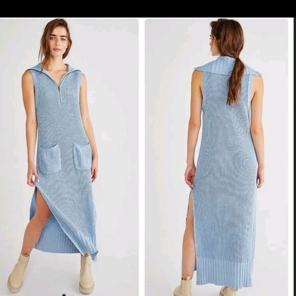 Free People Light Blue Ribbed Maxi Dress